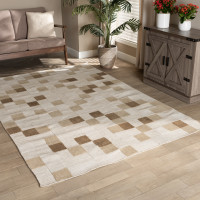 Baxton Studio Barbon-BeigeIvory-Rug Baxton Studio Barbon Modern and Contemporary Ivory and Beige Handwoven PET Yarn Indoor and Outdoor Area Rug